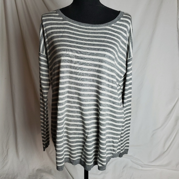 Joie Gray and White Striped Sweater Top Size Medium - Picture 1 of 8